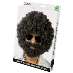 Peluca negra afro con barba rizos-El Informal Santander
