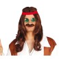 Peluca hippie con bigote y cinta castaña años 60 70