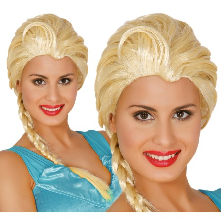 Peluca princesa de hielo elsa rubia con trenza -El Informal