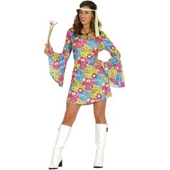Disfraz vestido hippie flower power mujer talla L 42-44