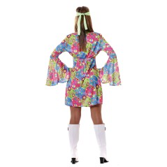 Disfraz vestido hippie flower power mujer talla L 42-44-El Informal