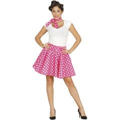 Disfraz pin up años 50 rosa lunares blancos