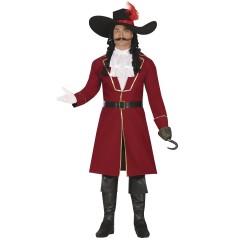 Disfraz de Capitan pirata rojo garfio para hombre tallas