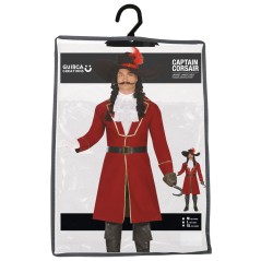 Disfraz de Capitan pirata rojo garfio para hombre tallas-El Informal