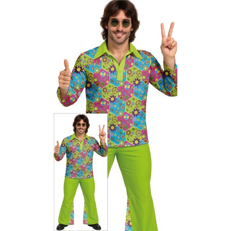 Disfraz hippie verde flower power hombre talla M 48-50 o L 52-54-El Informal