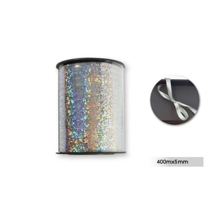 Rollo de lazo plata brillo para globos o decoraciones 400 metros 8433584578689 57868