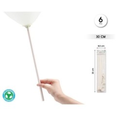 Varillas para globos blanca biodegradable 6 uds 30 cm 8433584909230 90923