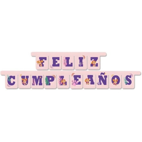 Letrero feliz cumpleaños patrulla canina rosa 3 metros