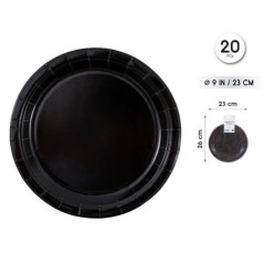 Platos Negro 20 uds 23 cm