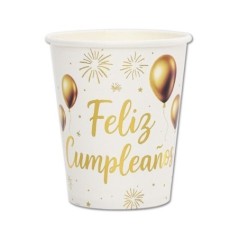 Vasos Feliz cumpleaños blancos 6 uds
