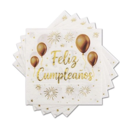 Servilletas Feliz cumpleaños blancas 12 uds 33 cm