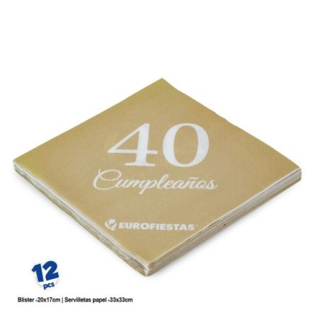 Servilletas oro 40 cumpleaños  12 uds 33 cm