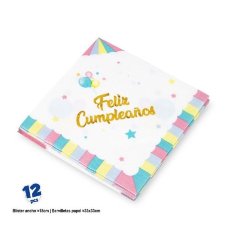 Servilletas Feliz cumpleaños pastel 12 uds 33 cm