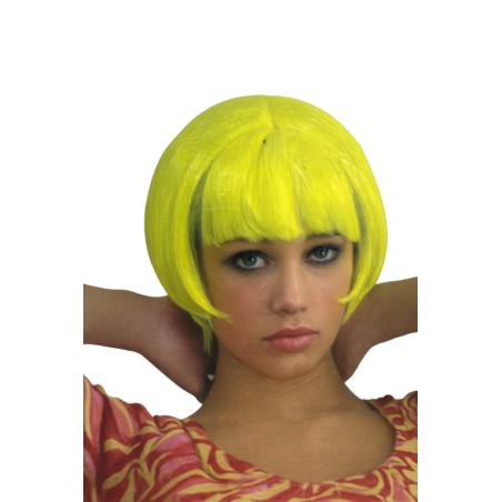 Peluca  pop star amarilla corta con flequillo
