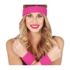 Munequeras y cinta cabeza rosa fucsia anos 80 90 8434077188163 18816