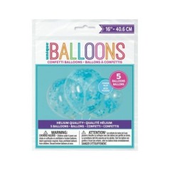 Globos transparentes confeti azul 16" 48 cm 5 uds 11179733996 73399