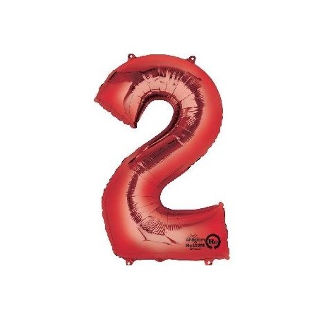 Globo numero 2 rojo de foil para helio o aire 86 x 55 cm 5712735010708 2827701
