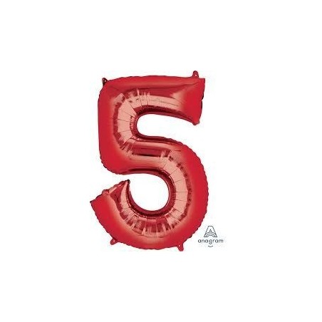 Globo numero 5 rojo de foil para helio o aire 86 x 55 cm 26635282864 2828601
