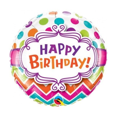 Globo Happy Birthday confeti Chevron 45 cm 71444281232 28124