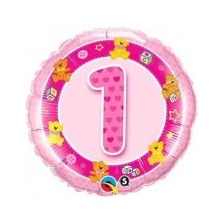 Globo  1 cumpleanos rosa 18 45 cm helio o aire 71444262798 26281