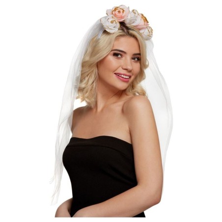 Velo novia flores rosas y blancas despedida 5020570543887 52192