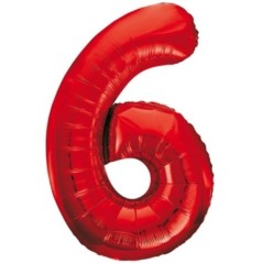 Globo numero 6 Rojo de foil para helio o aire 5712735010746 9050