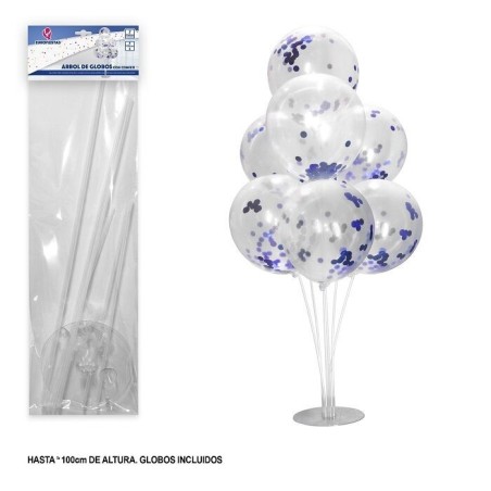 Arbol de globos con confeti azul con soporte 8435127112251 11225