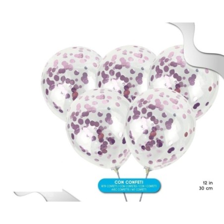 Globos transparentes con confeti rosa 8433584531462 53146