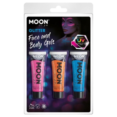 Purpurina en gel fina neon rosa naranja y azul 5056135639085 M39085