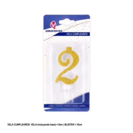 Vela numero 2 oro purpurina 8435127612829 61282