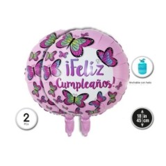 Globo feliz cumpleanos rosa mariposas 2 uds 45 cm 8433584563586 56358