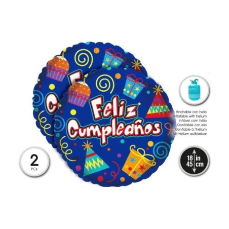 Globo feliz cumpleanos cupcakes y detalles 2 uds 45 cm 8433584563593 56359
