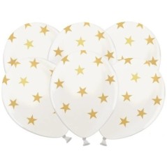 Globos blancos perlados con estrellas oro 6 uds 30 cm 5901157493675 SB14M 257 008 6