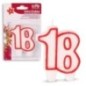 Vela numero 18 blanca y roja 8 cm