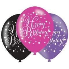 Globos de cumpleanos fucsia lila y negro 6 uds latex 27.5cm 13051638917 9900722