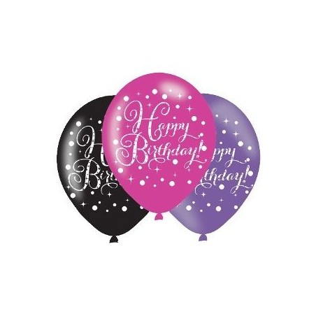 Globos de cumpleanos fucsia lila y negro 6 uds latex 27.5cm 13051638917 9900722