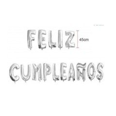 Letras Feliz Cumpleanos plata en globo de 45 cm 8800858709702 402172