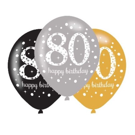 Globo 80 cumpleanos oro plata y negro 6 uds 13051645533 9900974
