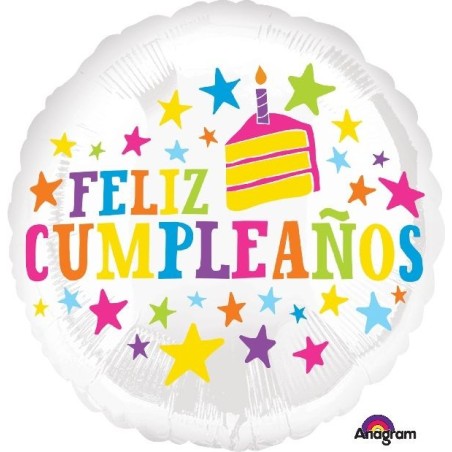 Globo feliz cumpleanos blanco con estrellas 45 cm 26635352345 3523401