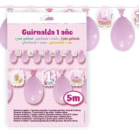 Guirnalda nina primer ano con globos 5 metros 8429412005793 5583
