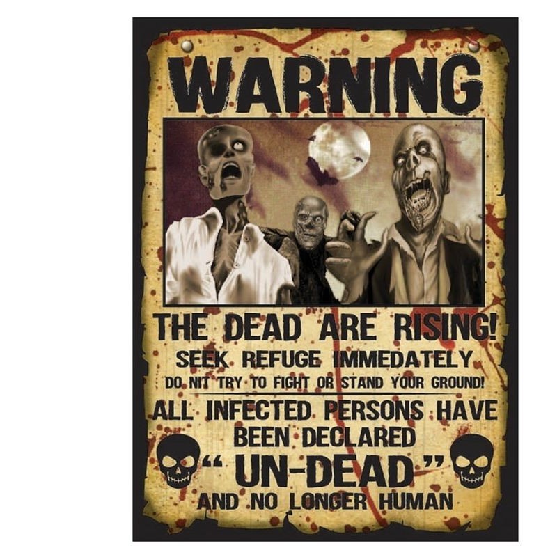 Letreros zombies warning de 38 x28 cm 2 unidades