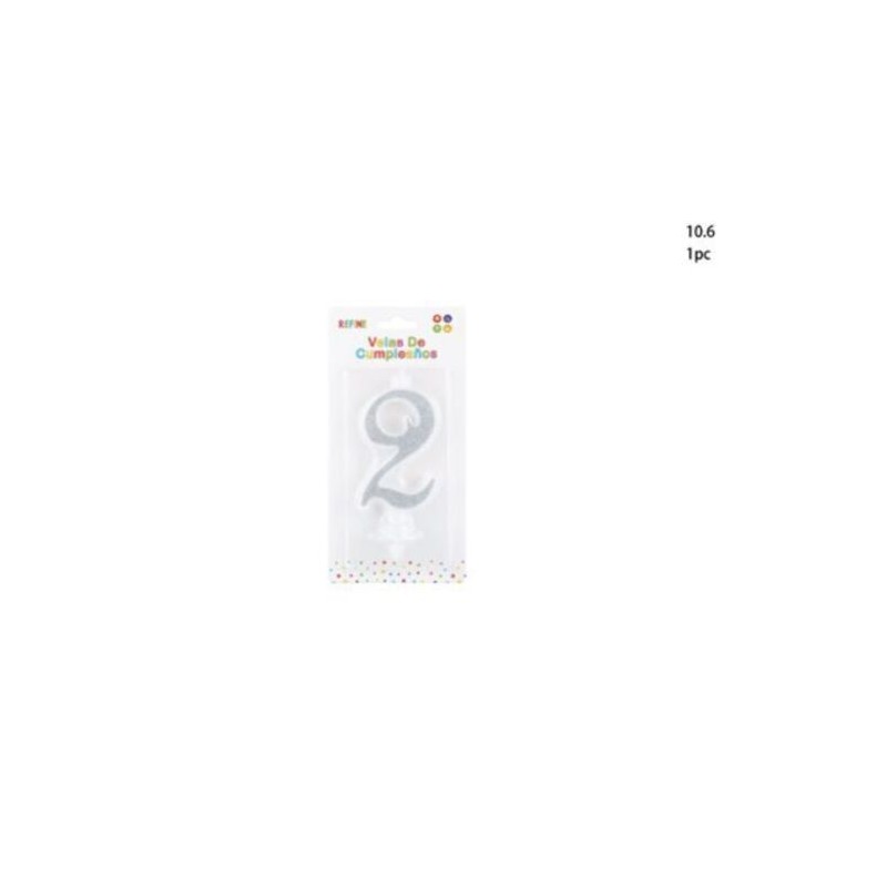 Vela para tarta plata purpurina 10 cm