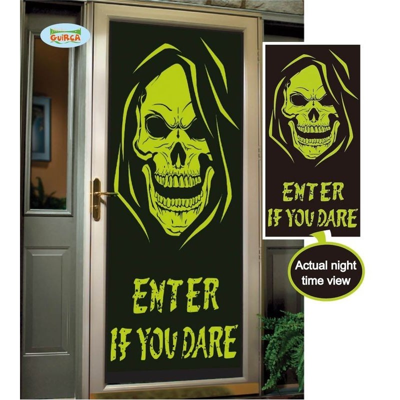 Decoracion puerta calavera fluor.75x150 cms para halloween