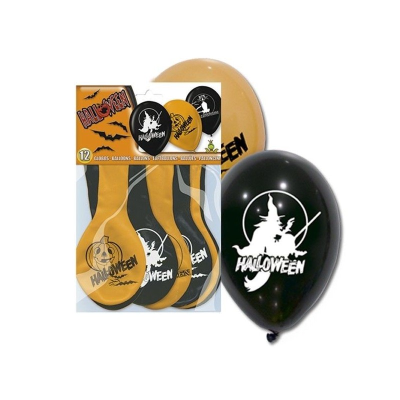 Globos halloween negros naranjas brujas calabazas 12 uds