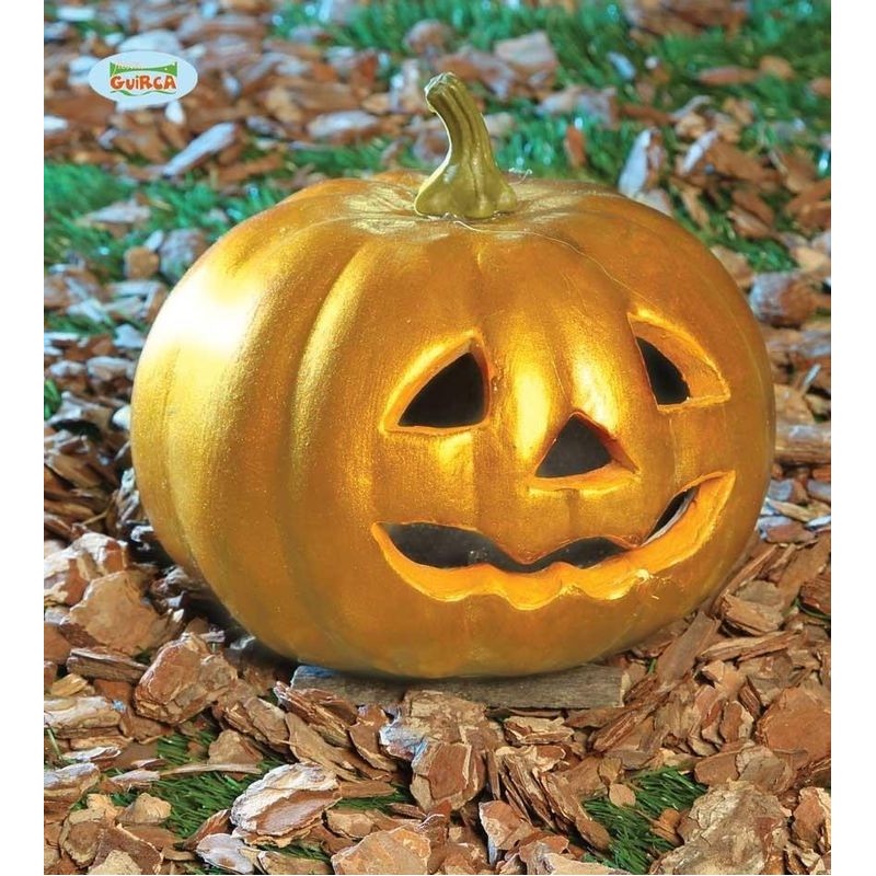 Calabaza oro con luz 18 cm decoracion halloween