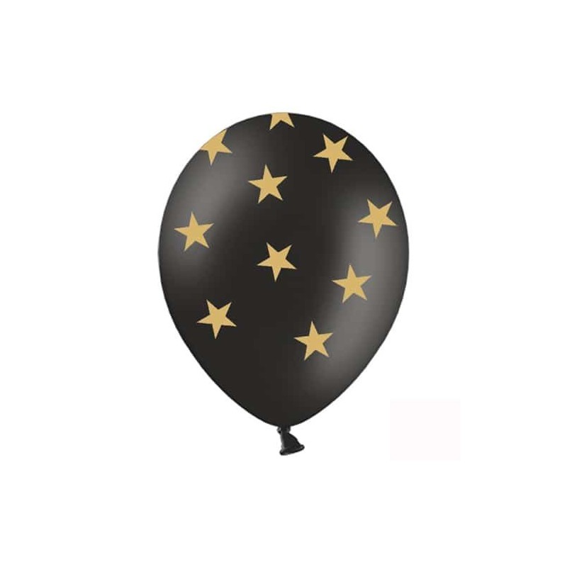 Globos negros con estrellas oro 6 unidades 30 cm