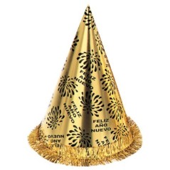 Sombrero cono feliz año nuevo dorado con flecos 800355879740 7974C