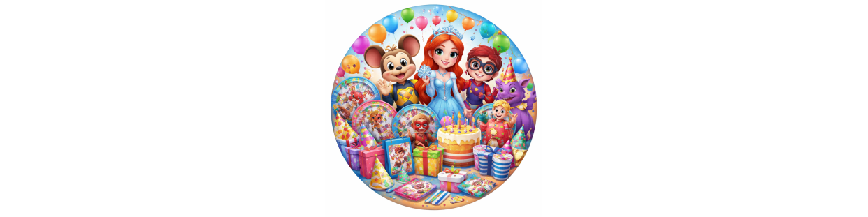 Articulos de decoracion y fiesta de cumpleaños de personajes con licencia.
